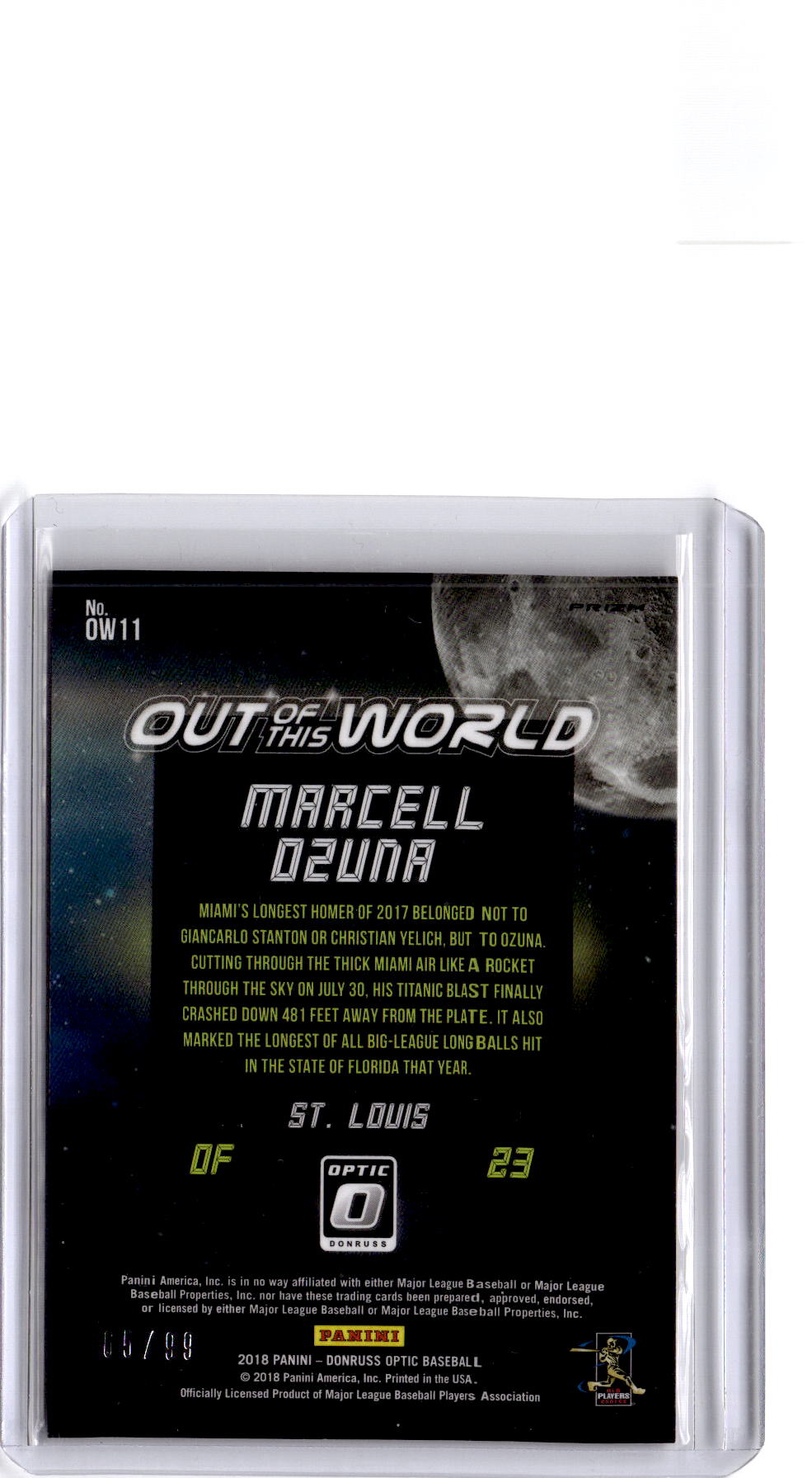 2018 Donruss Optic #OW11 Marcell Ozuna Out of This World Red #/99