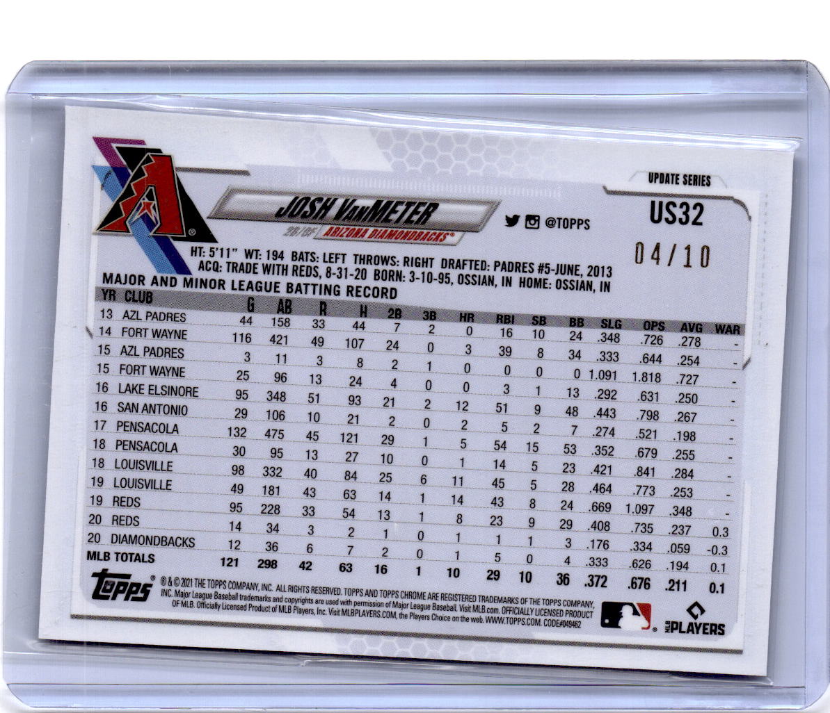 2021 Topps Chrome Update Sapphire Edition #US32 Josh VanMeter Purple #/10