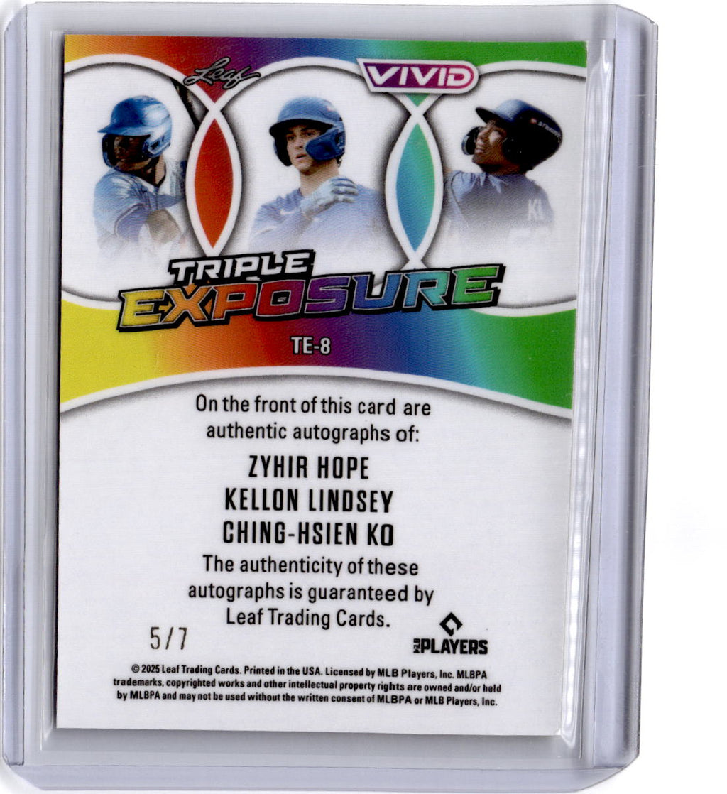 2025 Leaf Vivid Zyhir Hope / Kellon Lindsey / Ching-Hsien Ko Triple Auto #/7