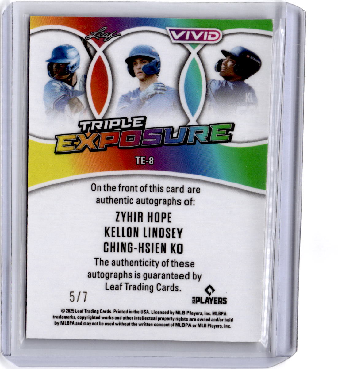 2025 Leaf Vivid Zyhir Hope / Kellon Lindsey / Ching-Hsien Ko Triple Auto #/7