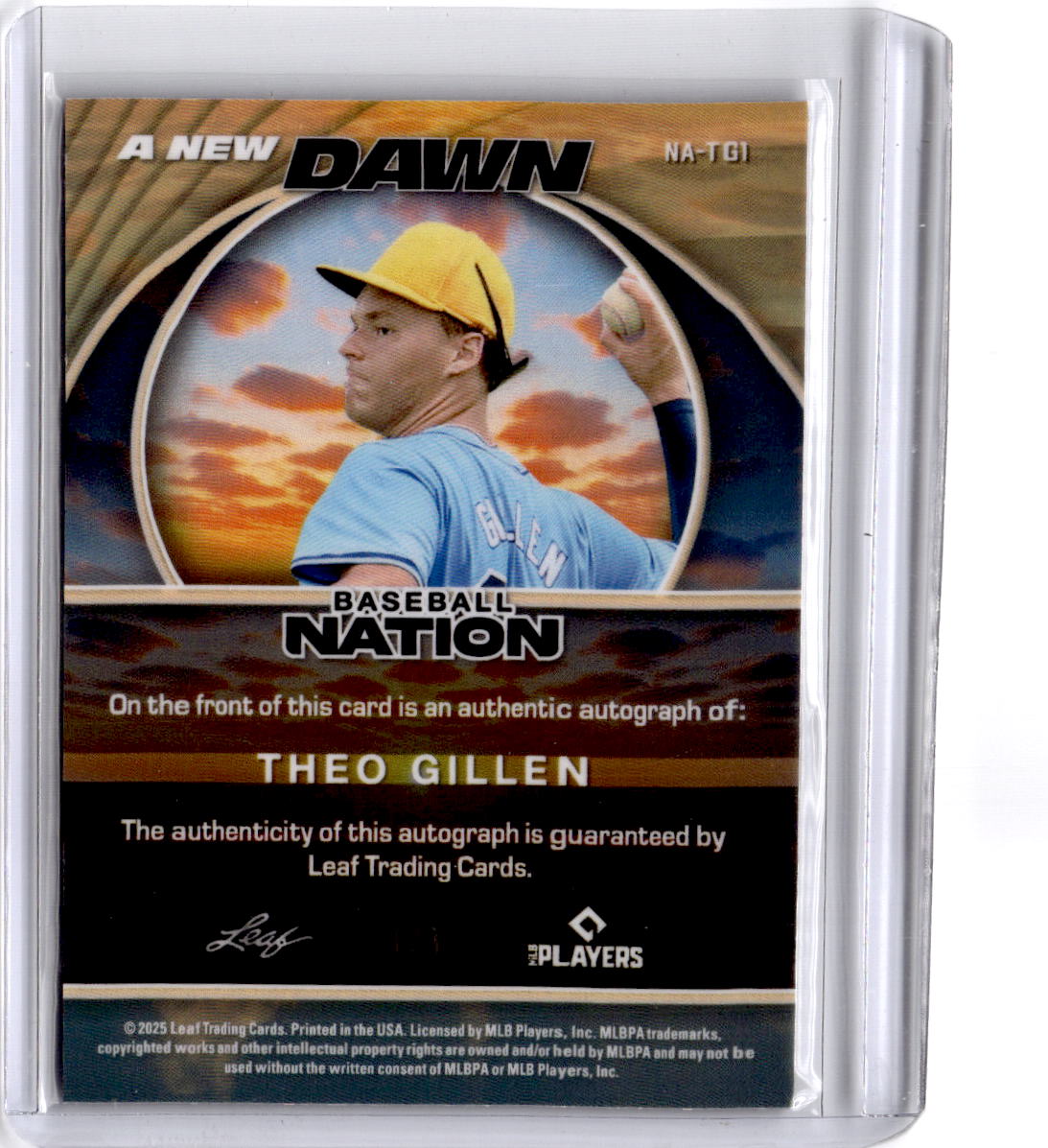 2025 Leaf Baseball Nation Theo Gillen A New Dawn Auto Sparkles Gold /1