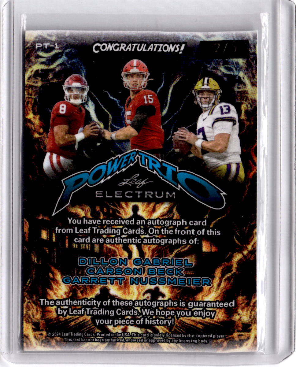2024 Leaf Electrum -Trio Auto Dillon Gabriel/Carson Beck/Garrett Nussmeier #/5