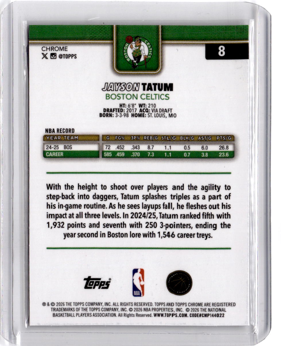 2025-26 Topps Chrome Update #8 Jayson Tatum Refractor