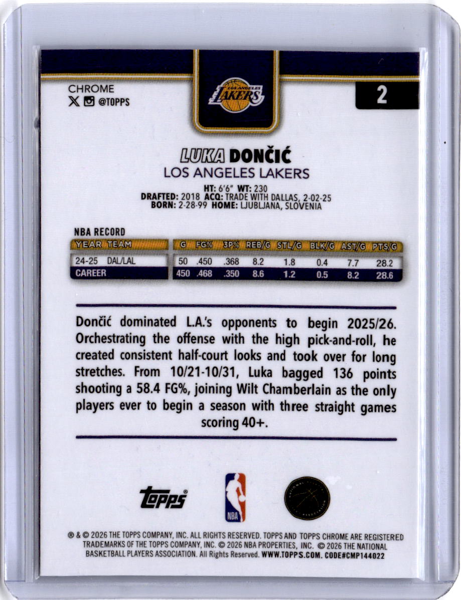 2025-26 Topps Chrome Update #2 Luka Dončić RayWave Refractor