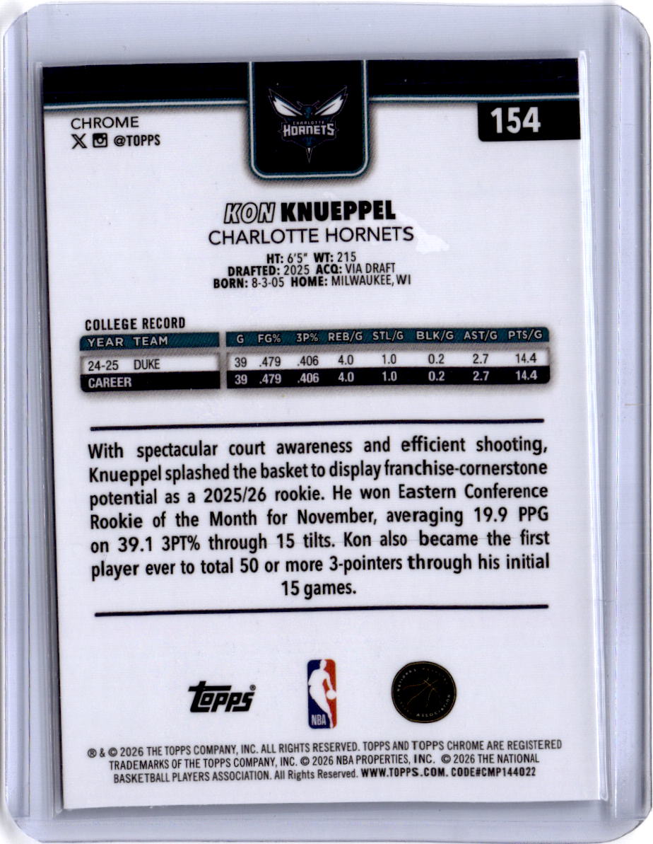 2025-26 Topps Chrome Update #154 Kon Knueppel