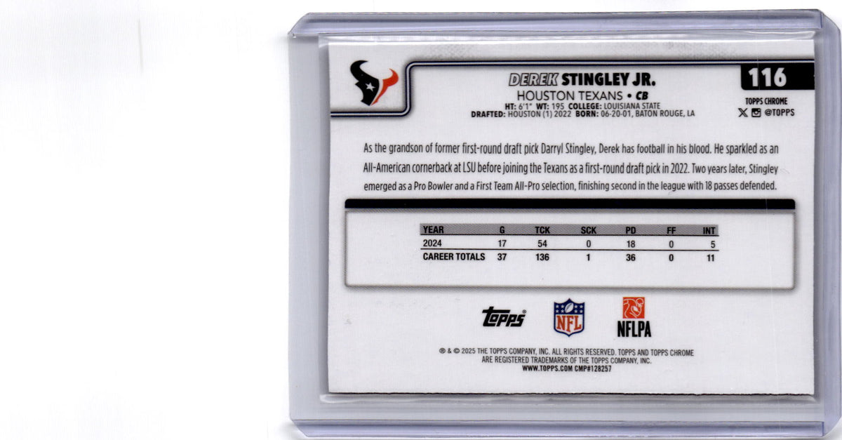 2025 Topps Chrome #116 Derek Stingley Jr. Purple Refractor #/75
