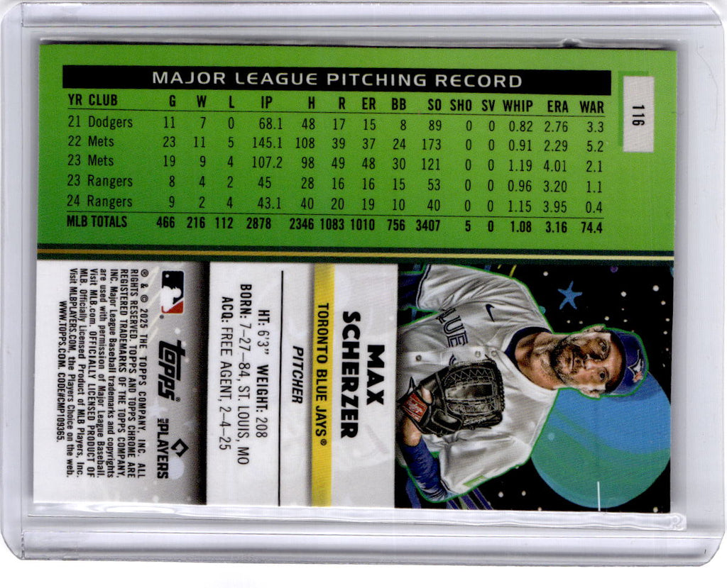 2025 Topps Chrome Cosmic #116 Max Scherzer Purple Nebula Refractor #/150