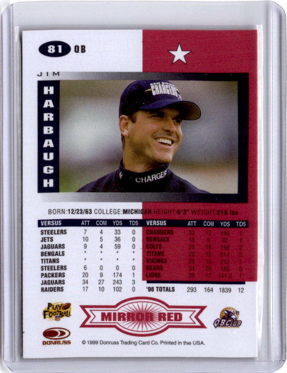 1999 Leaf Certified #81 Jim Harbaugh Mirror Red