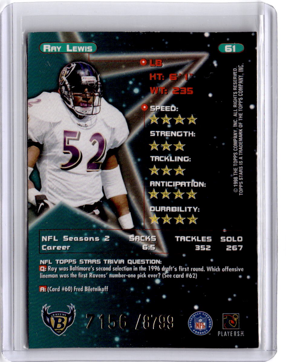 1998 Topps Stars #61 Ray Lewis Bronze Star #/8799