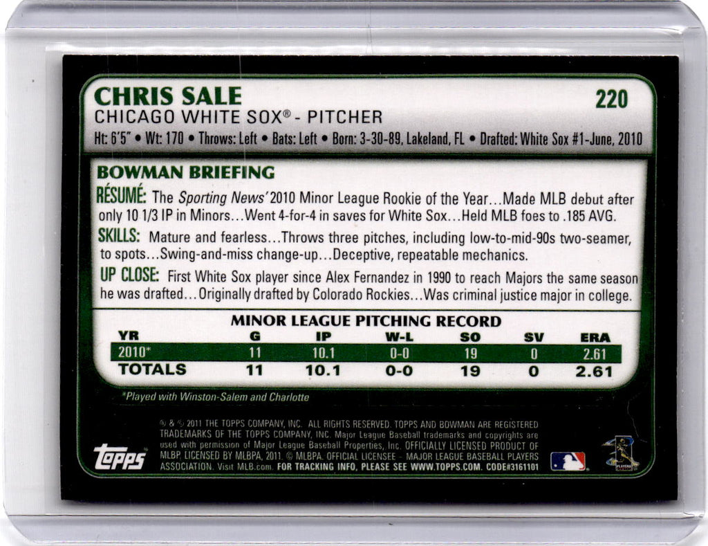 2011 Bowman #220 Chris Sale