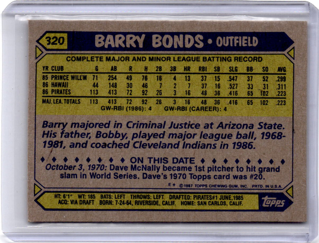 1987 Topps #320 Barry Bonds