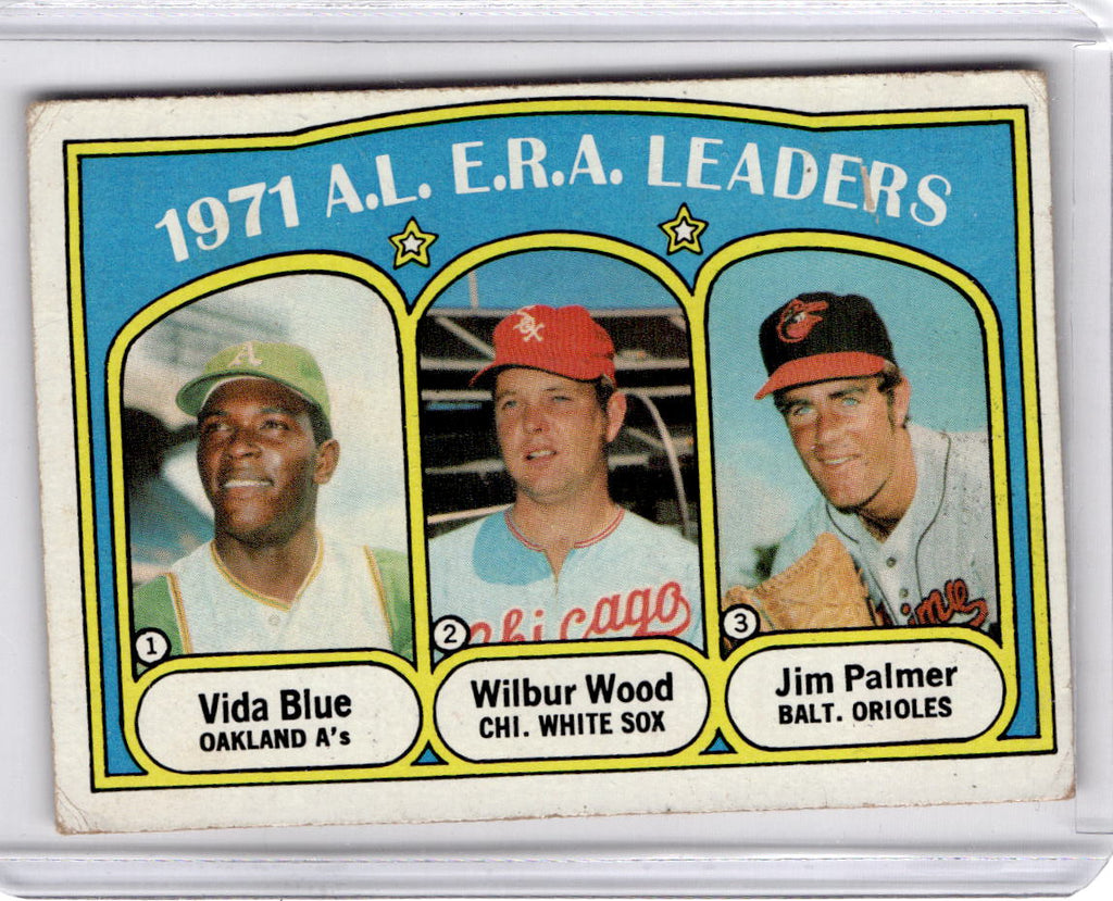 1972 Topps #92 1971 A.L. E.R.A. Leaders (Vida Blue / Wilbur Wood / Jim Palmer)