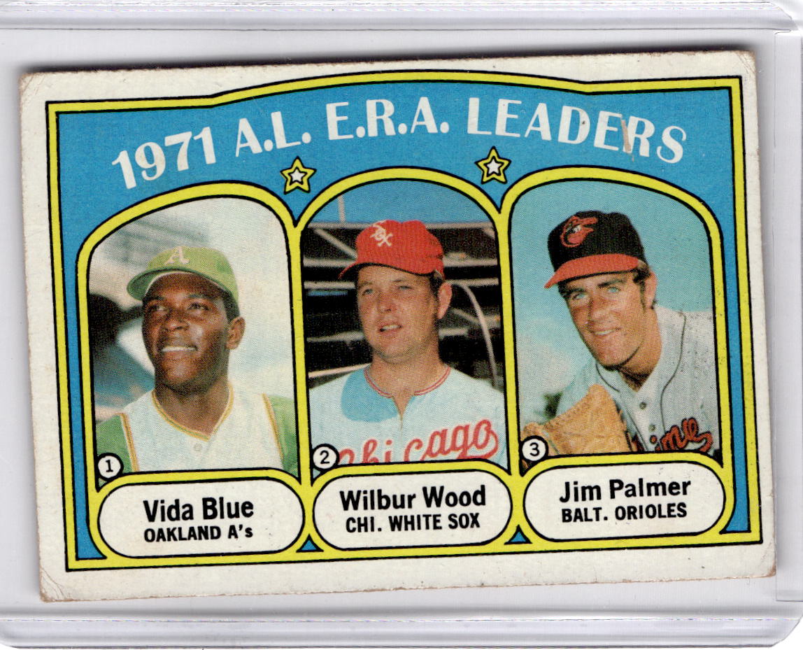 1972 Topps #92 1971 A.L. E.R.A. Leaders (Vida Blue / Wilbur Wood / Jim Palmer)