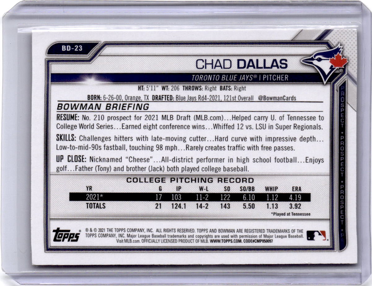 2021 Bowman Draft 1st Edition #BD-23 Chad Dallas Gold Foil #/50