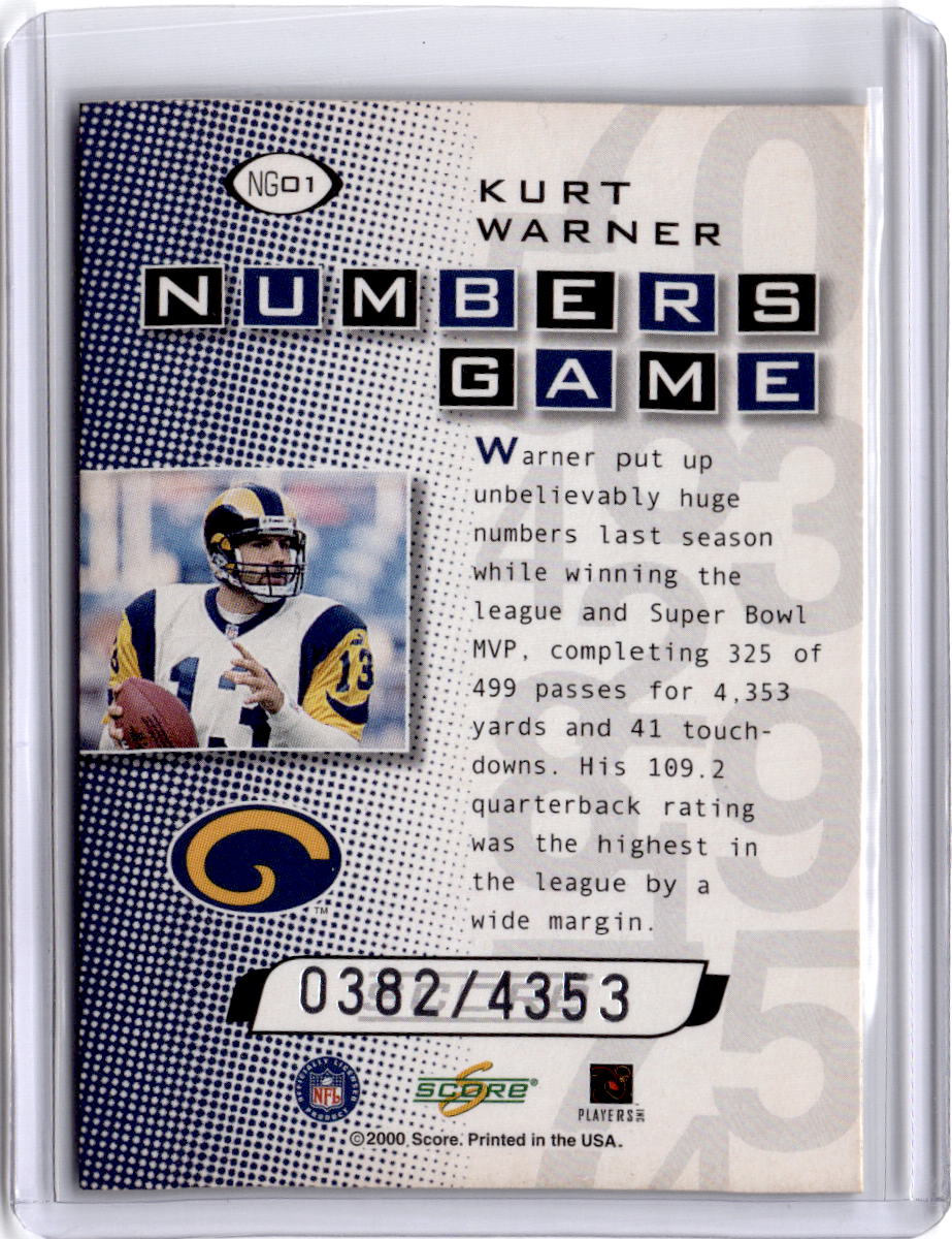 2000 Score #NG01 Kurt Warner Numbers Game Silver #/4353