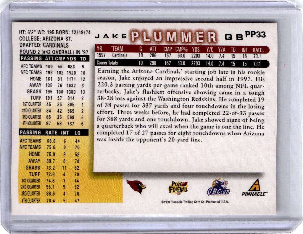 1998 Score #PP33 Jake Plummer Artist's Proofs