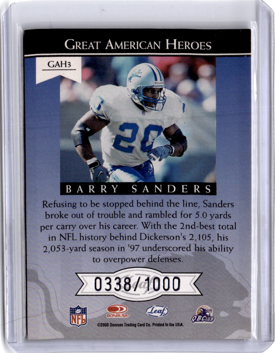 2000 Leaf Rookies & Stars #GAH3 Barry Sanders Great American Heroes #/1000