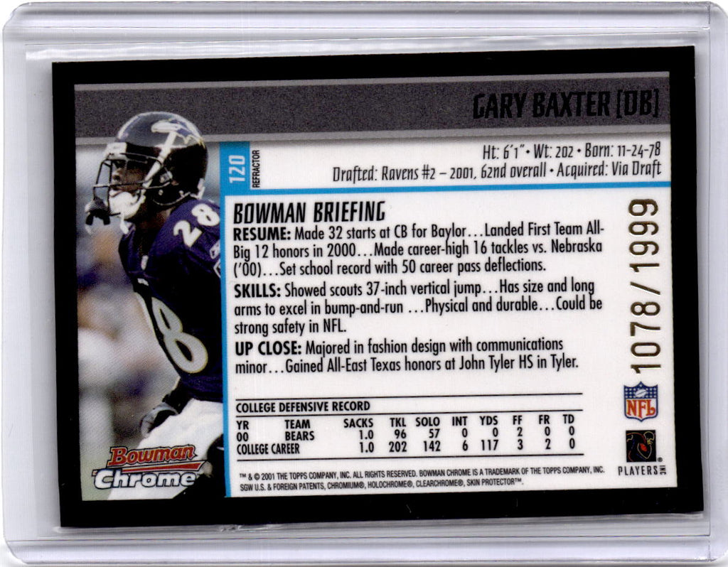2001 Bowman Chrome #120 Gary Baxter #/1999