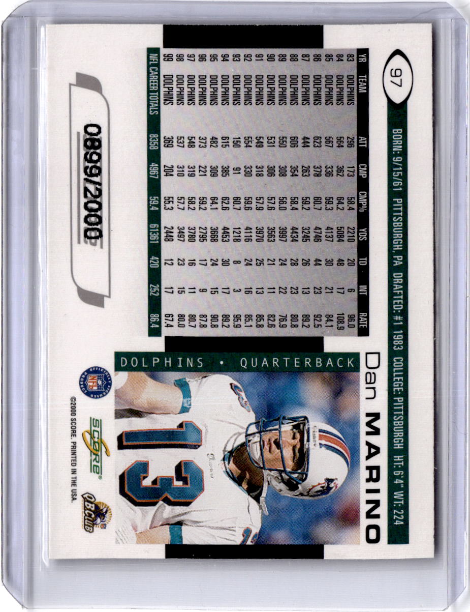 2000 Score #97 Dan Marino Scorecard #/2000