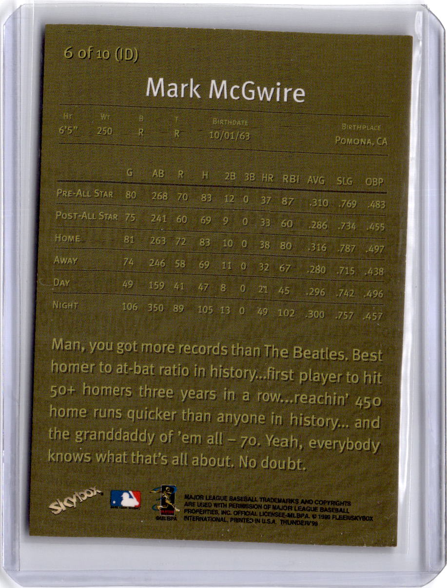 1999 SkyBox Thunder #6 (ID) Mark McGwire In Depth