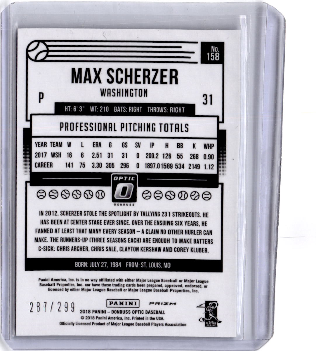 2018 Donruss Optic #158 Max Scherzer Aqua #/299