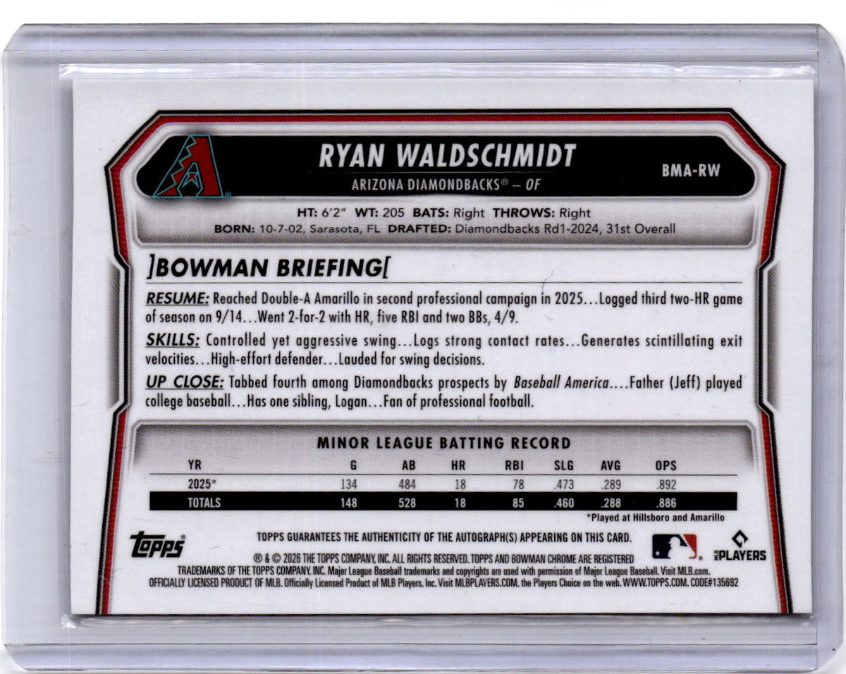 2026 Bowman #BMA-RW Ryan Waldschmidt Chrome Autographs Mojo Refractors