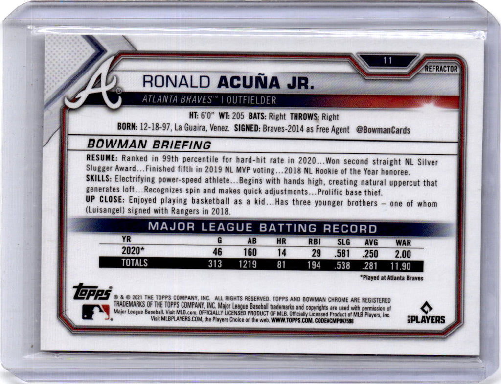 2021 Bowman Chrome #11 Ronald Acuña Jr. Refractor #/499