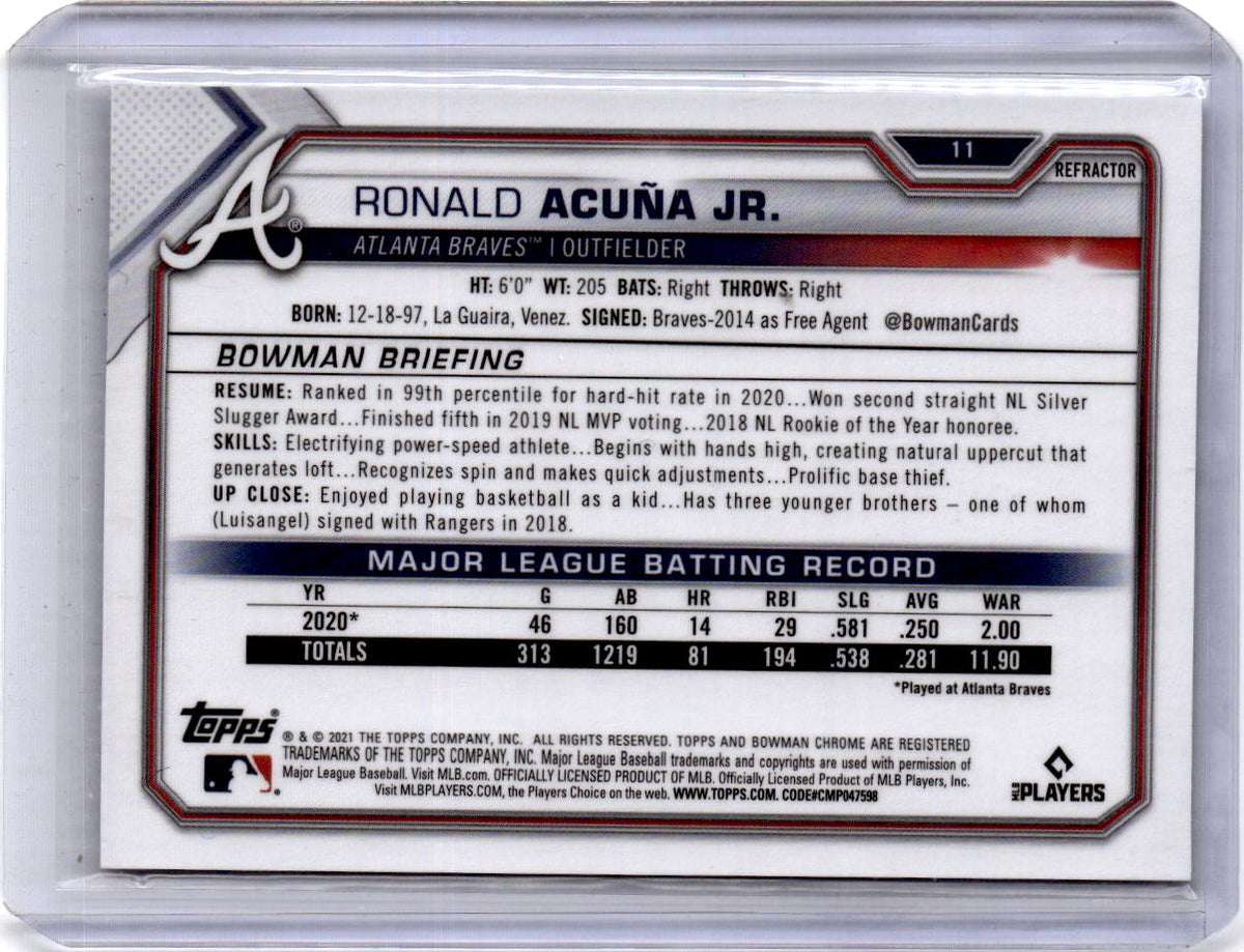 2021 Bowman Chrome #11 Ronald Acuña Jr. Refractor #/499