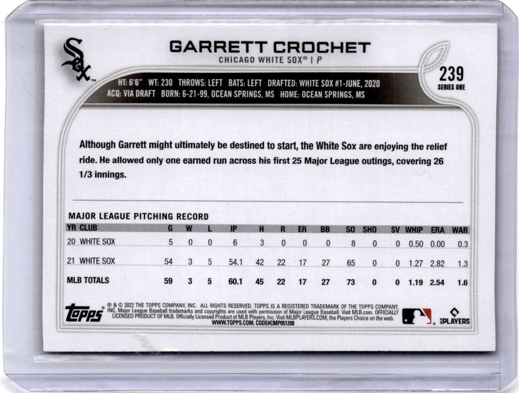 2022 Topps 1st Edition #239 Garrett Crochet Gold Foil