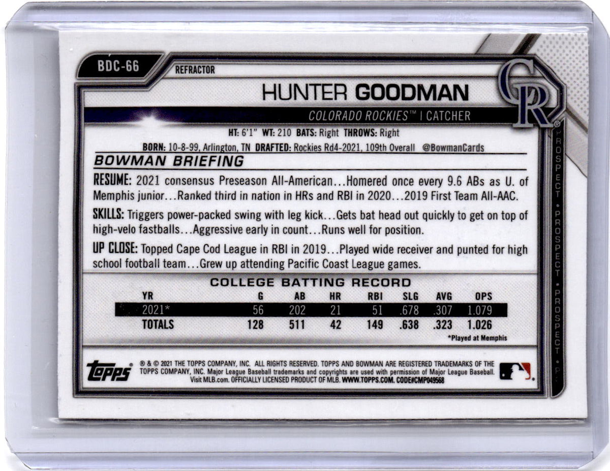 2021 Bowman Draft #BDC-66 Hunter Goodman Chrome Refractor