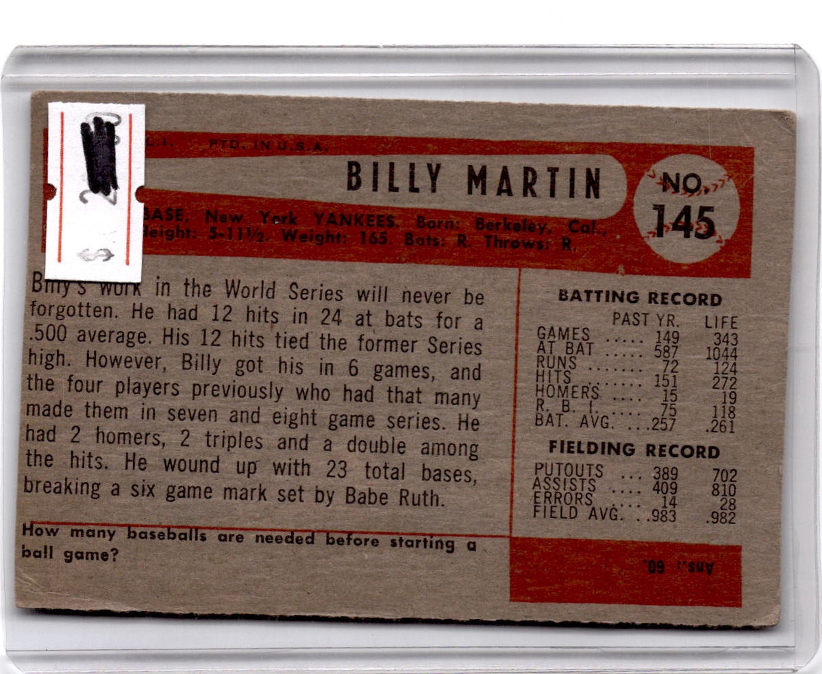 1954 Bowman #145b Billy Martin