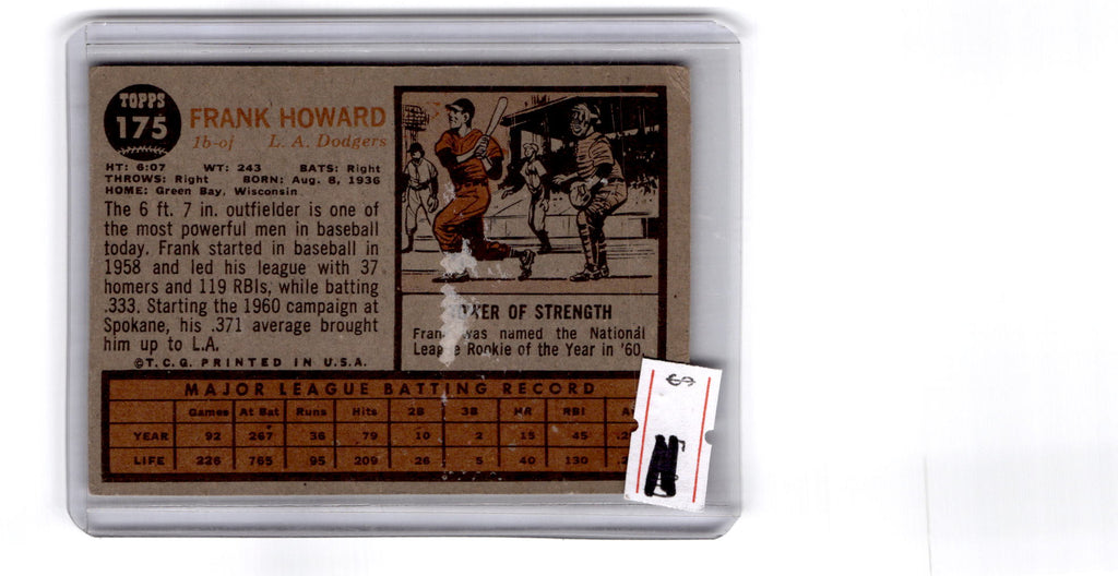 1962 Topps #175b Frank Howard : Green Tint