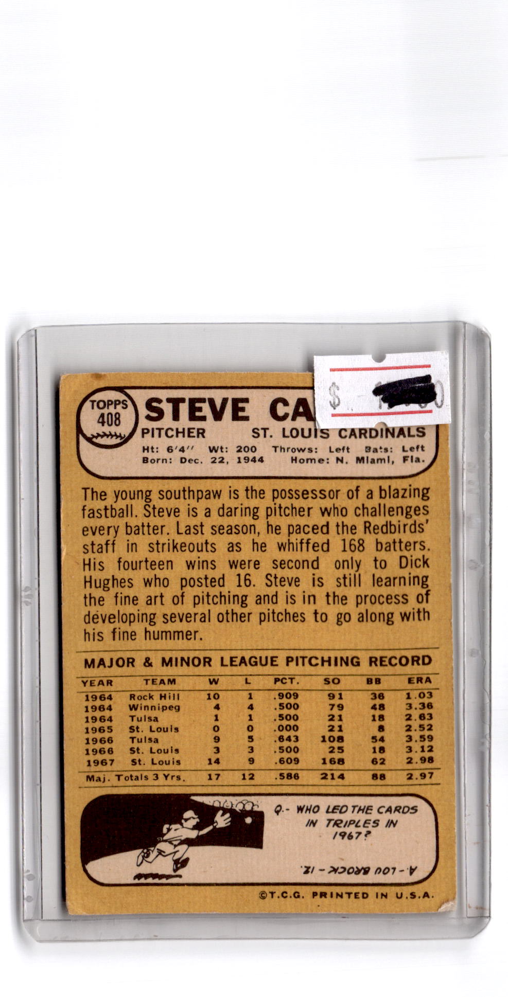 1968 Topps #408 Steve Carlton