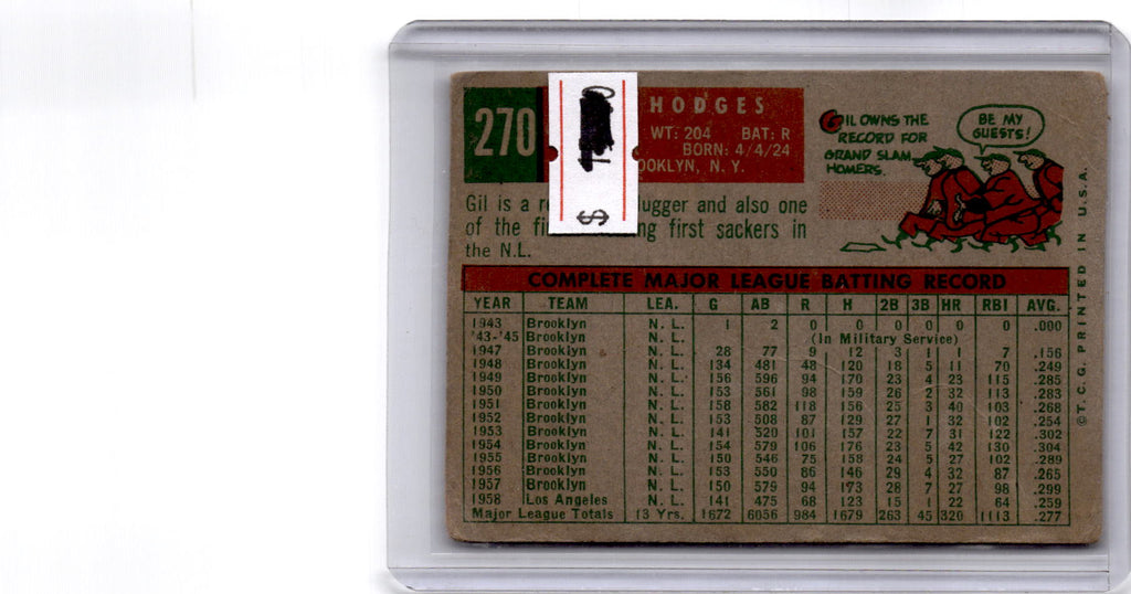 1959 Topps #270a Gil Hodges : White/lighter back