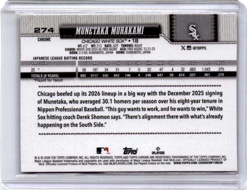 2026 Topps Chrome Logofractor Edition #274 Munetaka Murakami