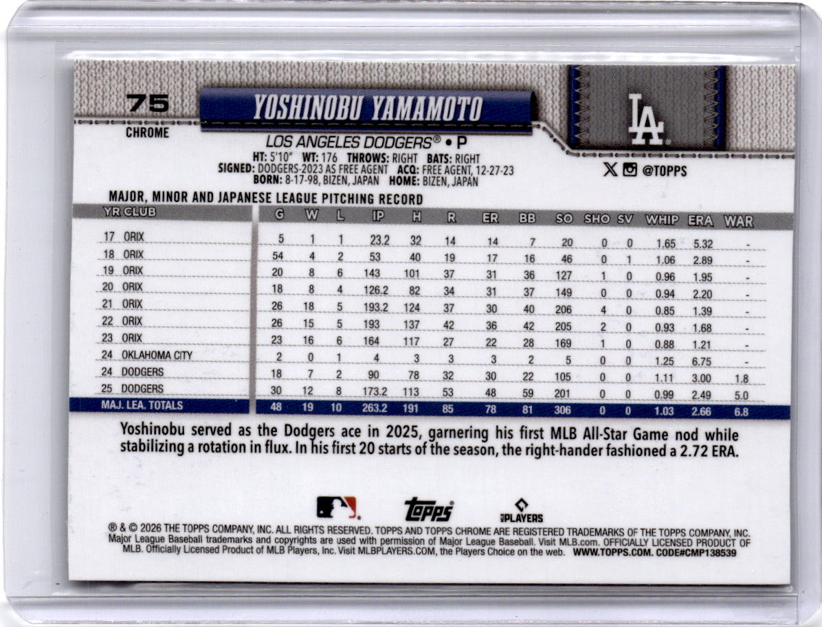 2026 Topps Chrome Logofractor Edition Yoshinobu Yamamoto Green Refractor #/99