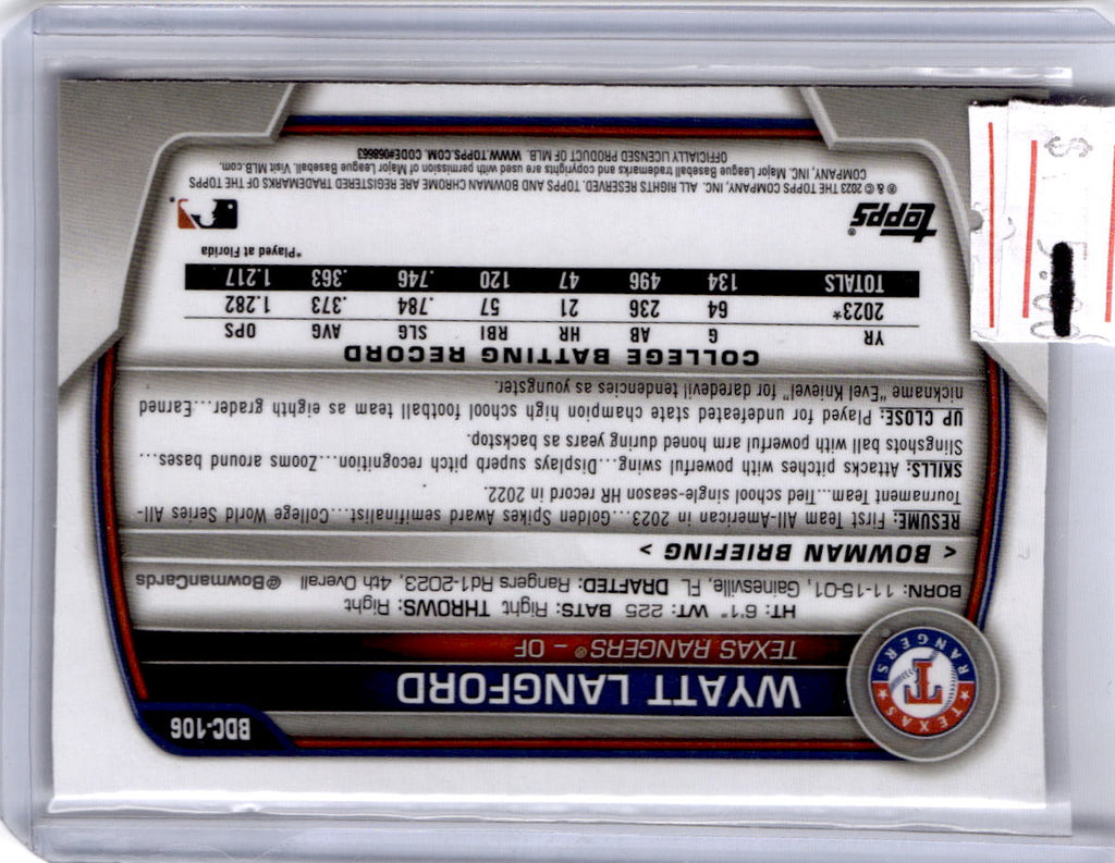 2023 Bowman Draft #BDC-106 Wyatt Langford Chrome