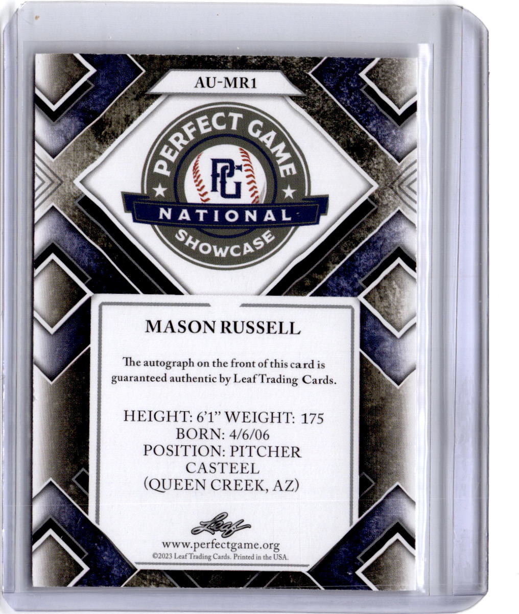 2023 Leaf Perfect Game National Showcase Mason Russell Autographs Pink #/1