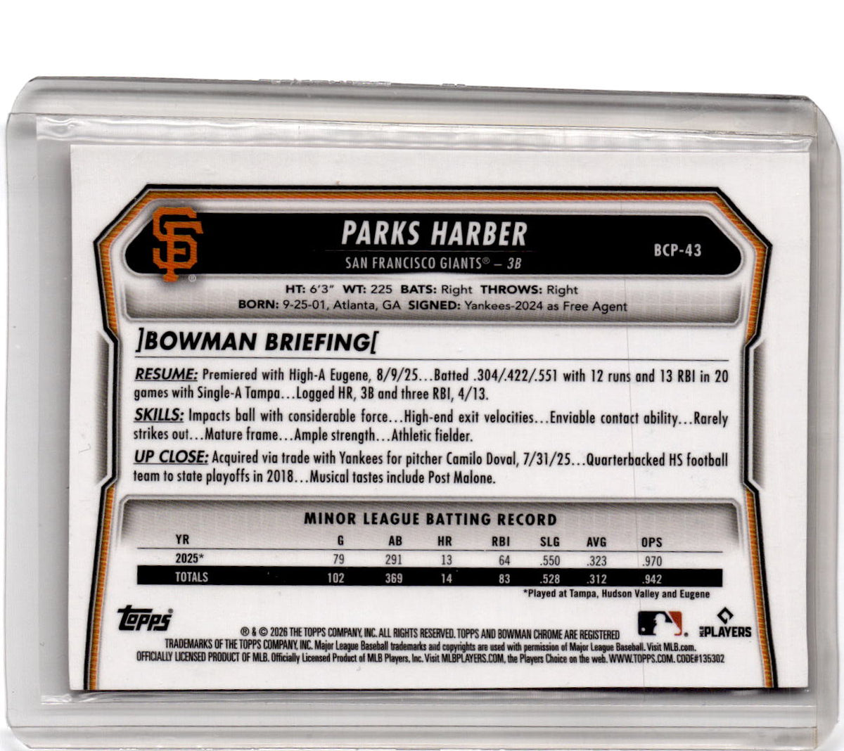 2026 Bowman Sapphire Edition #BCP-43 Parks Harber Red 5/5