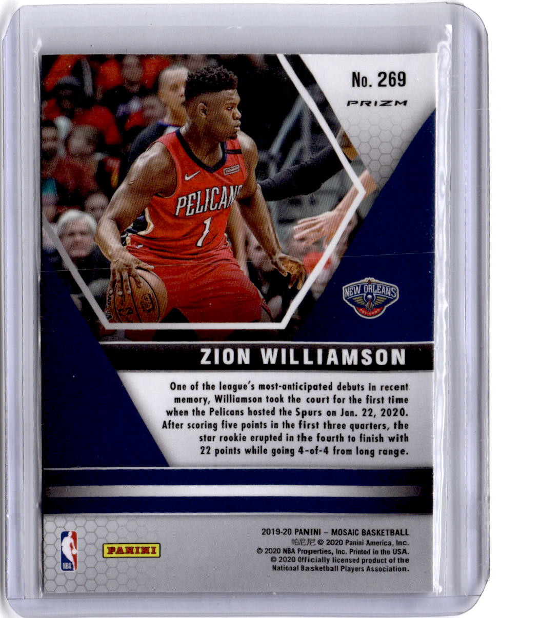 2019-20 Panini Mosaic #269 Zion Williamson Green Prizm