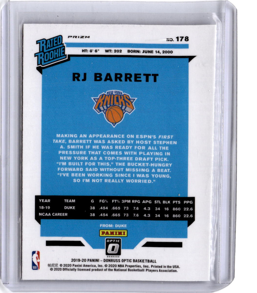 2019-20 Donruss Optic #178 RJ Barrett Holo