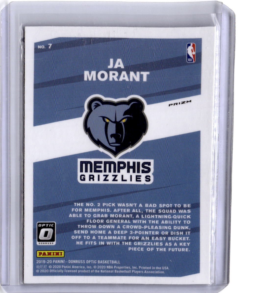 2019-20 Donruss Optic #7 Ja Morant My House! Holo