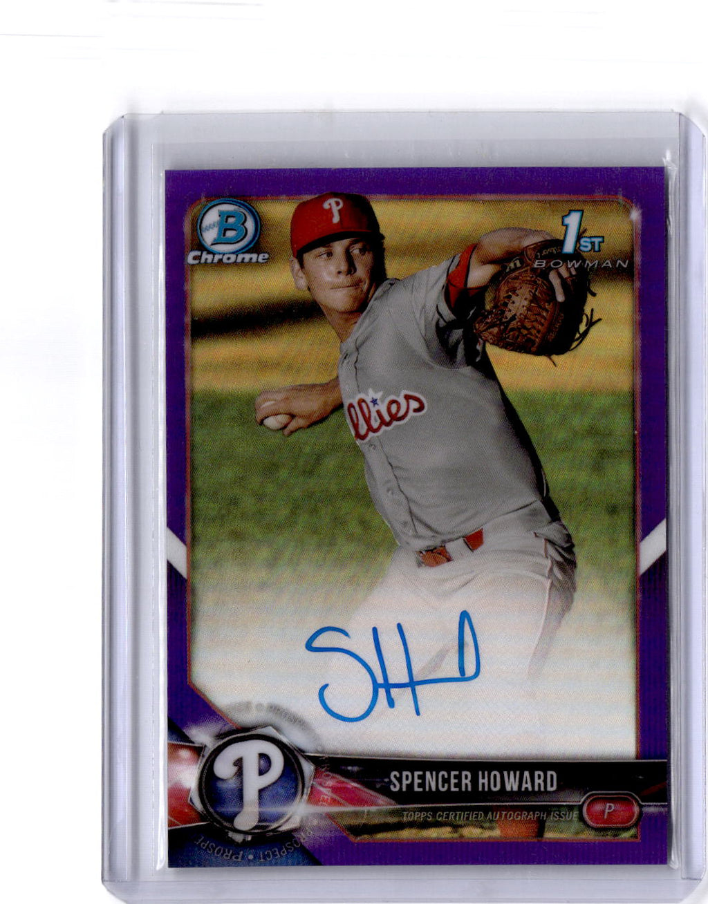 2018 Bowman #CPA-SH Spencer Howard Chrome Prospect Autographs Purple #/250