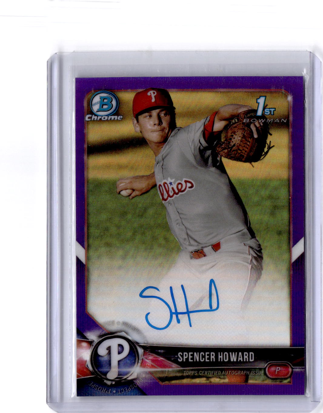2018 Bowman #CPA-SH Spencer Howard Chrome Prospect Autographs Purple #/250