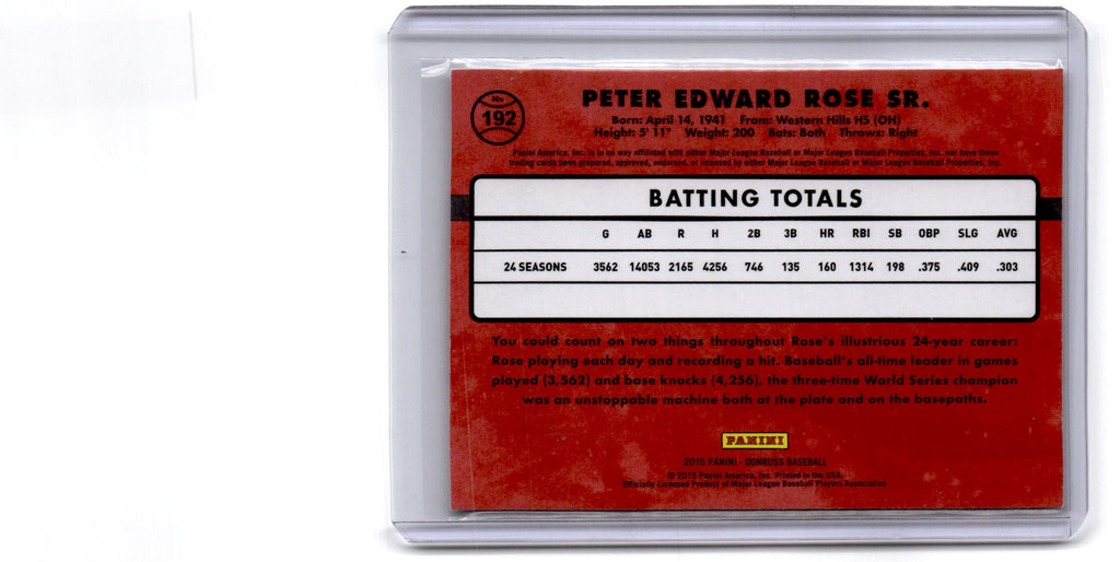2015 Donruss #192 Pete Rose Press Proofs Silver #/199