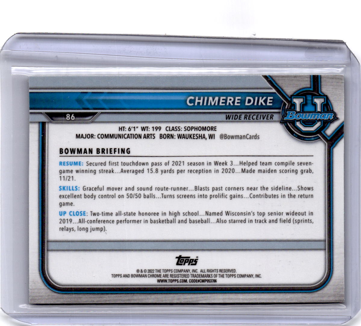 2021-22 Bowman University #86 Chimere Dike Chrome Green Shimmer #/99