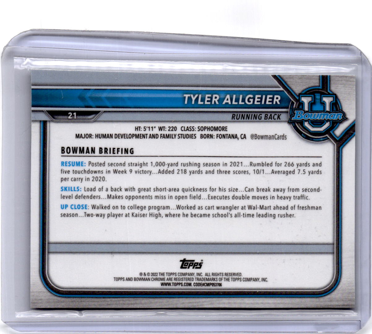 2021-22 Bowman University #21 Tyler Allgeier Chrome Green Shimmer #/99