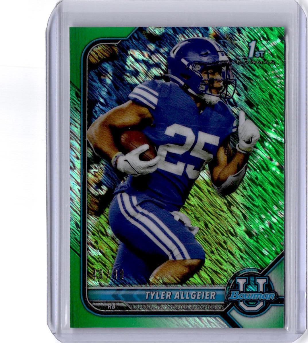 2021-22 Bowman University #21 Tyler Allgeier Chrome Green Shimmer #/99
