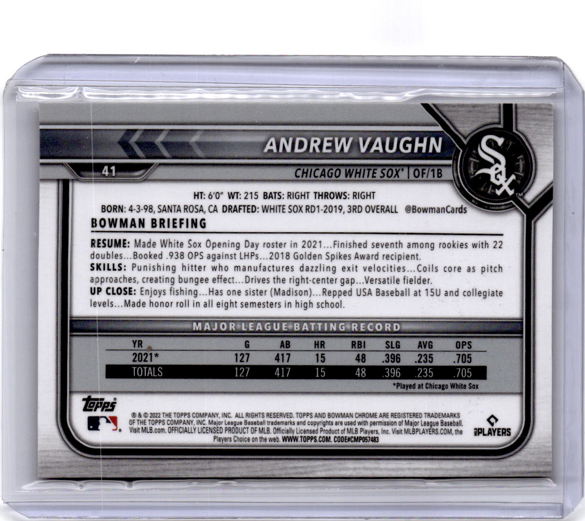 2022 Bowman Chrome Sapphire Edition #41 Andrew Vaughn Yellow #/50