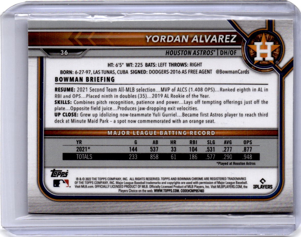 2022 Bowman Chrome Sapphire Edition #36 Yordan Alvarez